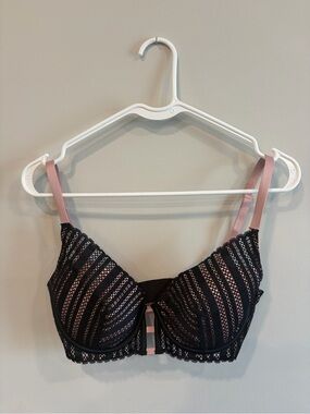 Lace Overlay Push-Up Bra - Black & Blush